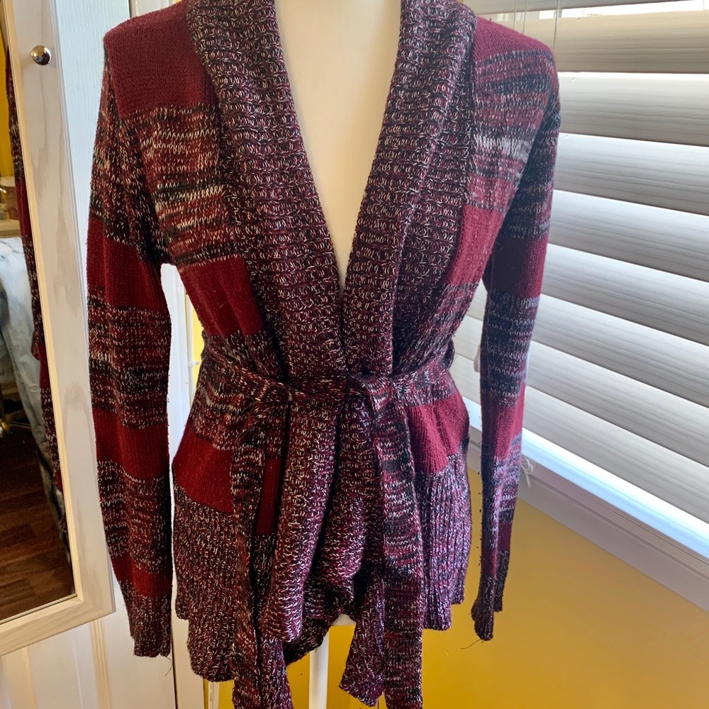 Maroon belted cardigan